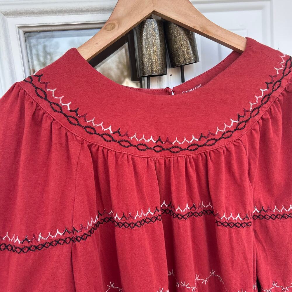 Garnet Hill Dahlia Burnt Orange Boho Embroidered Long Sleeve Top Blouse Small - Picture 3 of 7